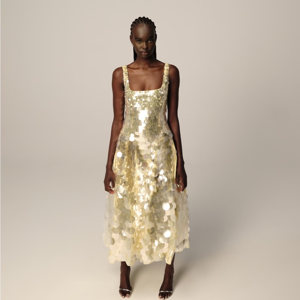 ASOS ARRANGE embellished disc sequin midi dress in lemon